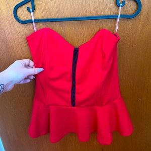 Red strapless top